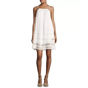 Alice + Olivia Danna Tie-Strap Short Dress Crochet Embroidered White Size Large - Picture 1 of 11