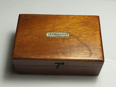 Antique J W Towers & Co Mahogany Box Analytic Brass Weights Set - Image 1 of 4