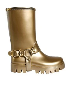 Dolce&Gabbana Mujer Botas Doradas Hasta la Rodilla PVC Sólidas Resistentes al Agua Botines EU 37 - Imagen 1 de 8