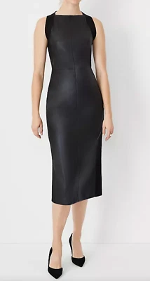 NEW ANN TAYLOR BLACK FAUX LEATHER MIXED MEDIA SWEATER DRESS SIZE 8 - Image 1 of 4