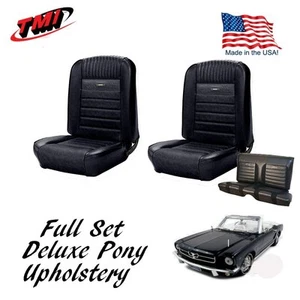 1964-66 Mustang Convertible Front & Rear Deluxe PONY Upholstery, Black, IN STOCK - Picture 1 of 4