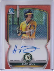 HENRY BOLTE 2023 BOWMAN CHROME ORANGE MOJO AUTOGRAPH #21/25 OAKLAND ATHLETICS - Picture 1 of 2