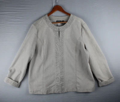 Additions By Chico’s Womens Clasp Front Close Blazer Rhinestone Size 3 Beige - Image 1 of 4