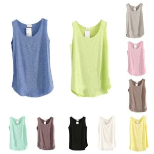 Womens CottonTank Tops Sleeveless T-Shirt Basic Casual Loose Fit Blouses - Picture 1 of 20