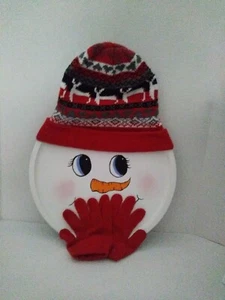 Hand Crafted Snowman Face Wall Or Door Hanging  Pizza Pan Winter Christmas - Picture 1 of 4