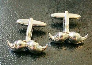 Sliver Mustache Cufflink with Gift Pouch - Picture 1 of 4