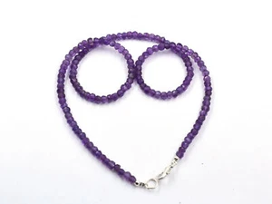 Natural AMETHYST Gemstone 3-4mm Rondelle Faceted Loose Beads Beaded 18" Necklace - Picture 1 of 10