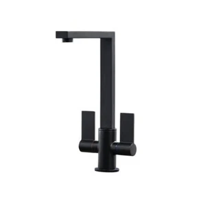 Liquida W17BL Twin Lever 360 Degree Swivel Spout Black Kitchen Mixer Tap - Picture 1 of 11