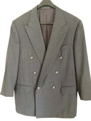Chaqueta Blazer Ermenegildo Zegna Lana Fina Peinada Para Hombre 46R Gris Doble Pecho Foto 1 de 4