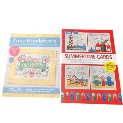 Cross Stitch Patterns Summer Sand Beach Seagull Happy Birthday Cards Seaside - Image 1 of 4