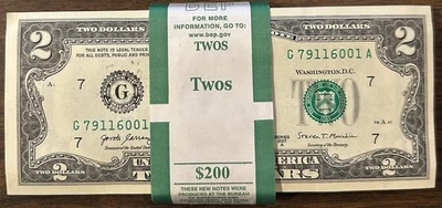 2017A Federal Reserve Notes 100 Sequential $2 M/NM with Strap G79116001A to 6100 - Image 1 of 2