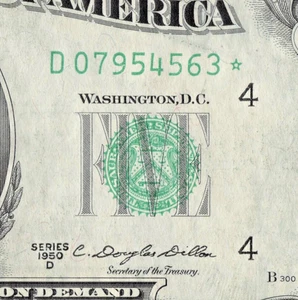 1950D $5 Star Note Cleveland Star Note 1.08 Million Run D07954563* - Picture 1 of 12