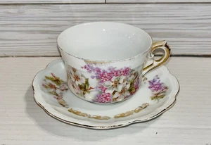 Vintage Continental Bavaria 122 Ivory Floral US Reg Tea Cup and Saucer - Picture 1 of 10
