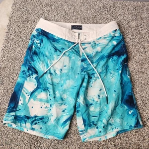 American Eagle AE shorts swim trunks Sz S White Blue Great Preppy Hawaiian - Picture 1 of 10