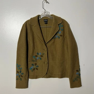 Vintage 90s Nomadic Traders 100% Wool Floral Cardigan Sweater Womans Size Small - Image 1 of 4