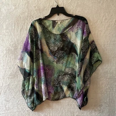 Blusa Moa Moa Feminina Multicolorida Grande Geométrica Transparente Poliéster Manga Curta - Imagem 1 de 4