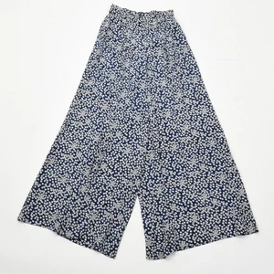 Pantalones Edmé & Esyllte XS Azul Marino Estampado Lunteado Pierna Ancha Seda Palazzo Pantalones - Imagen 1 de 5