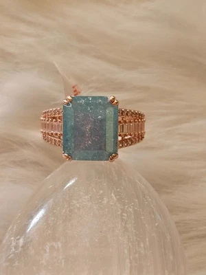 Bomb Party Ring Sz 10 'Untamed Reflection' LC Aquamarine Ice Crystal Rose Gold  - Image 1 of 4