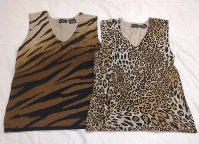 George-Lote de 2 tops de mezcla de seda medianos (8/10) con estampado de animales para mujer Foto 1 de 4