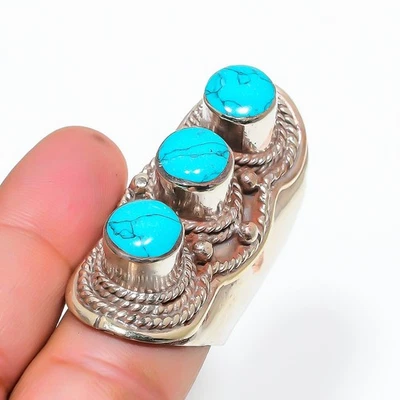 Türkis Edelstein Ring Handarbeit Böhmisch Geschenk Tibetisch Nepali Schmuck 1... - Bild 1 von 4