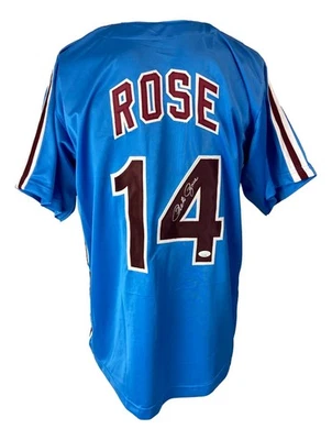 Pete Rose Philadelphia Signed Blue Baseball Jersey JSA - Image 1 of 3