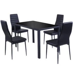 5 PCS Modern Kitchen Room Table Set Glass Metal Table&4 Chairs Breakfast Table - Picture 1 of 4