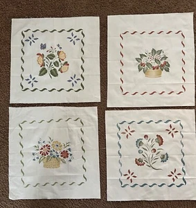 Vtg 1980s Country primitive designs 4 stenciled muslin pillow tops for quilting - Picture 1 of 6