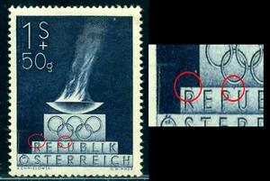 1948 London Olympics,Austria,854,MNH,Error/2:colour Dots over "R"and "PU" - Picture 1 of 1