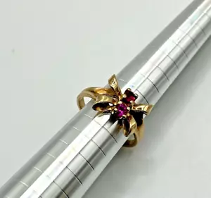 Vintage 10k Yellow Gold Ruby Accent Bow Ring Size 5.5 2.38 grams - Picture 1 of 8