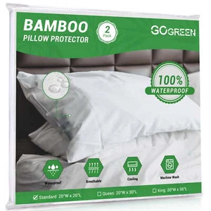 Gogreen Bamboo Waterproof Pillow Protectors with Zipper Cooling Pillowcase cover - Picture 1 of 63