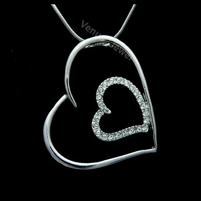 透明水钻水晶心形吊坠项链 P047 — 第 1/2 张图片