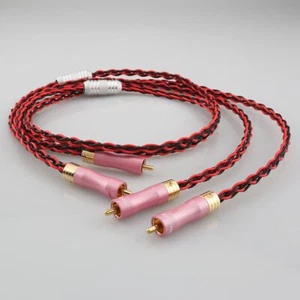 Pair 6AG Silver Plated Wire Gold Plated Connector HiFi Audio RCA Stereo Cable - Picture 1 of 6