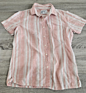 American Eagle Mens Shirt Small Button Up Peach White Vintage Vertical Striped