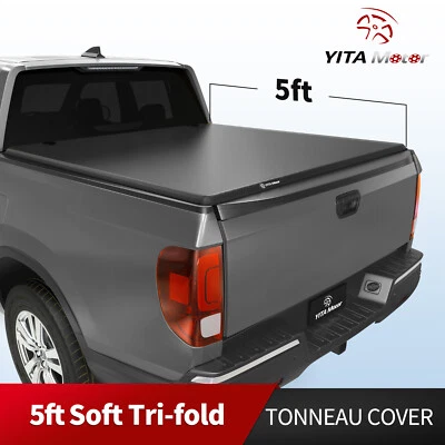 5 ft Bed Tonneau Cover Soft Tri-fold for 2017-2025 Honda Ridgeline Truck W/ Lamp - Image 1 of 4
