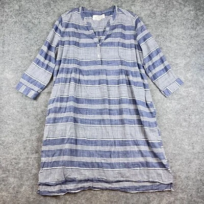 Trovata Birds of Paradise Womens Blue Striped Popover Dress Size L Cotton Resort - Image 1 of 4