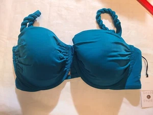 Women's Light Lift Shirred Underwire Bikini Top Shade & Shore Teal Blue Size 36D - Picture 1 of 6