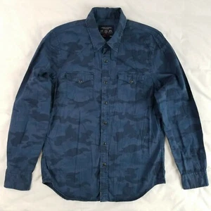 American Eagle Blue Camo Snap Shirt Long Sleeve Men's Size Medium Vintage Fit - Picture 1 of 5