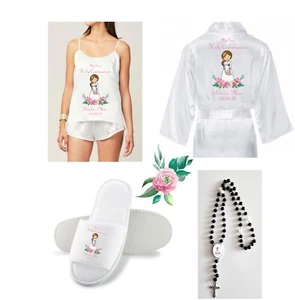 Children's Personalised Holy Communion Confirmation Day Satin Silky CAMI Child's - Picture 1 of 11