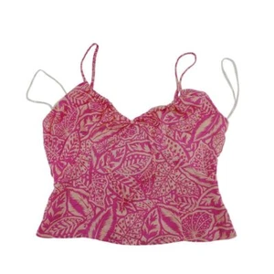 Siena Sky Pink Floral Tropical Leaf Smocked Tank Top Cami Boho Size L NWOT - Picture 1 of 10