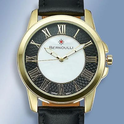 NUEVO Reloj Bernoulli 9843 Fauno Mujer Moda Correa Cuero Negro Bisel Metal Dorado Foto 1 de 2
