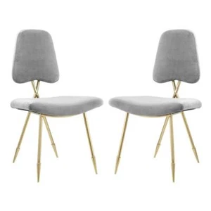 Modway Ponder 19" Modern Velvet Polyester Dining Side Chair in Gray (Set of 2) - Picture 1 of 4