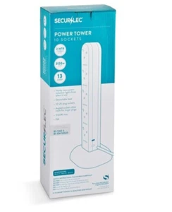 Securlec 10 Gang Way Power Tower UK Plug Socket Extension Cable Lead 2m - White - Picture 1 of 4