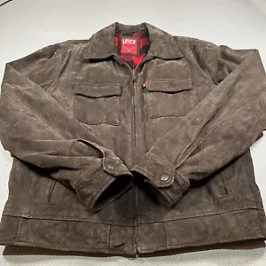 90s-2000s Super Vintage Levi's Brown 100% Genuine Suede Leather Red Flannel SzM - Picture 1 of 17