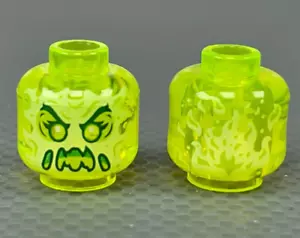 Lego Minifigur Alien Geisterkopf Trans Neon Grün Erhöhte Augenbrauen Schleim Mund - Bild 1 von 4