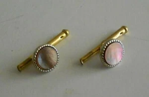 Abalone Shell Tuxedo Shirt Studs Gold Tone - Picture 1 of 2