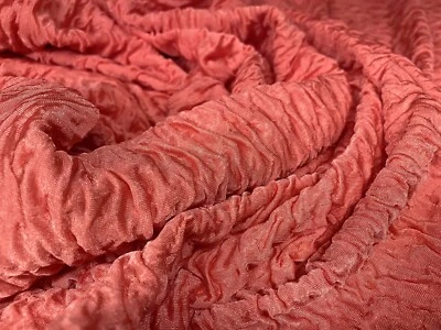 Blister Jacquard Double Jersey Satin Elastane Dress Fabric, Per Metre - Coral - Image 1 of 3