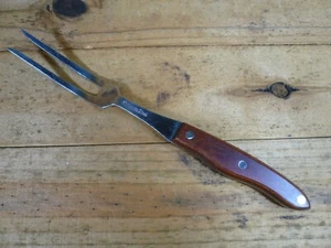 FORCHETTA CARNE vintage resistente acciaio inox e legno full tang 12" - Foto 1 di 5