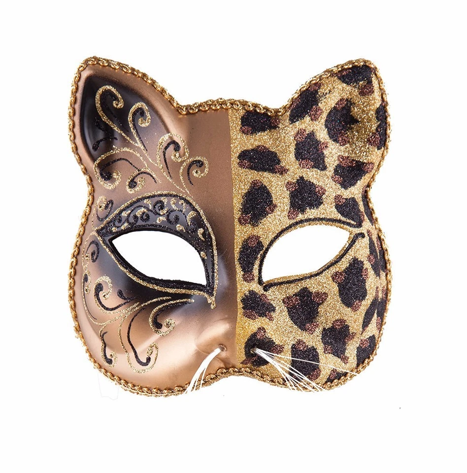 Máscara de gato leopardo brillante accesorio de disfraz adulto 1 talla cinta corbata Halloween Foto 1 de 2
