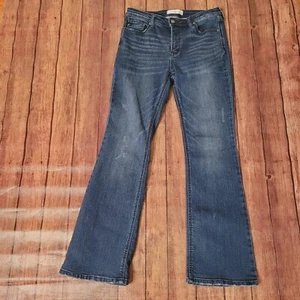 Kancan Jeans Womens 9 Blue Juniors Bootcut Mid Rise Dark Wash Distressed - Picture 1 of 12