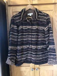 Coldwater Creek Button Dress Jacket Brown Tan Stripes Size PM - Picture 1 of 6